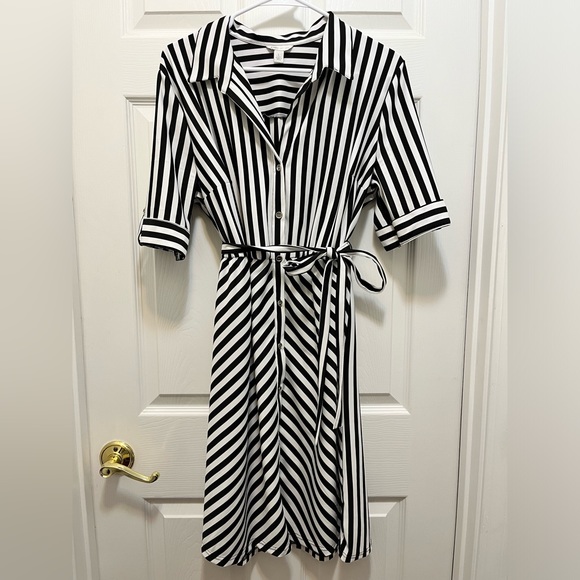 Cato Black & White Striped Button Down Dress Size Large - Picture 5 of 6